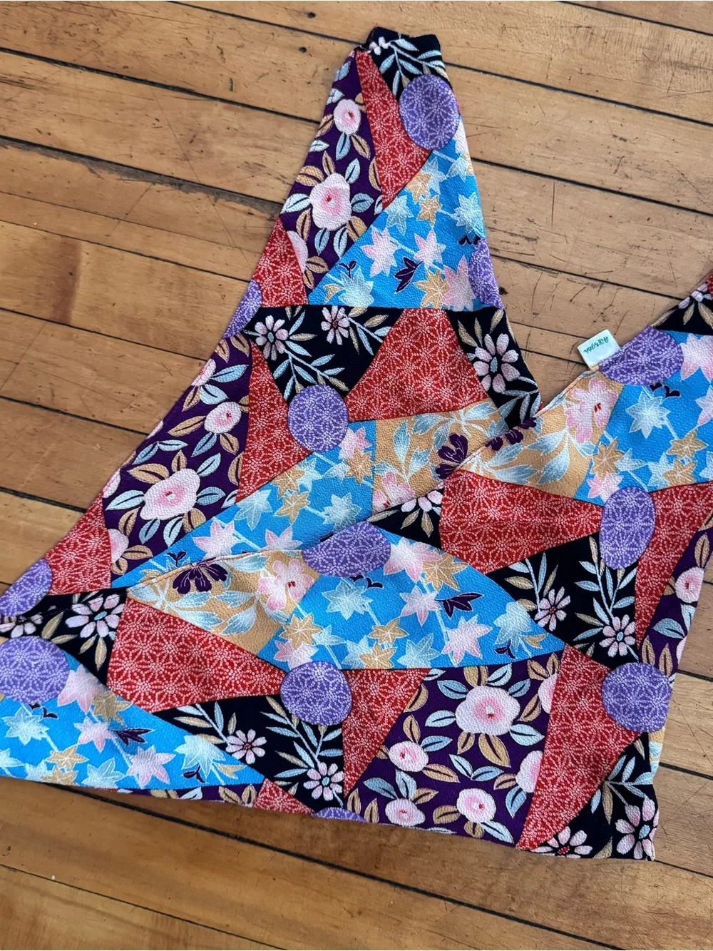Vintage color black multicolor floral geometric Asian rayon square scarf bandana